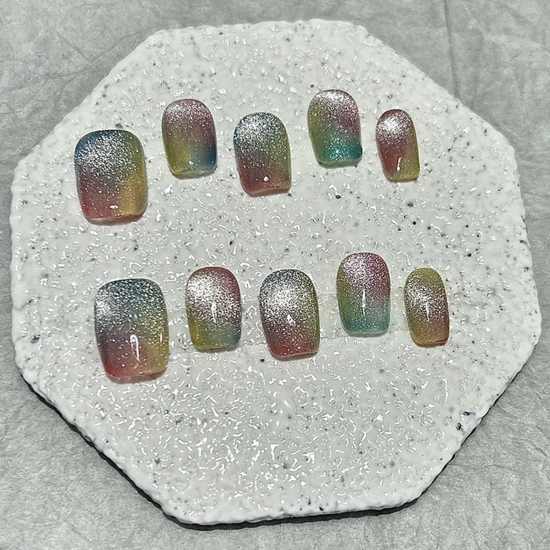 Cuentas de cristal de ojo de gato coloridas prensa hecha a mano en uñas dopamina lindo ojo de gato purpurina parches para uñas postizas