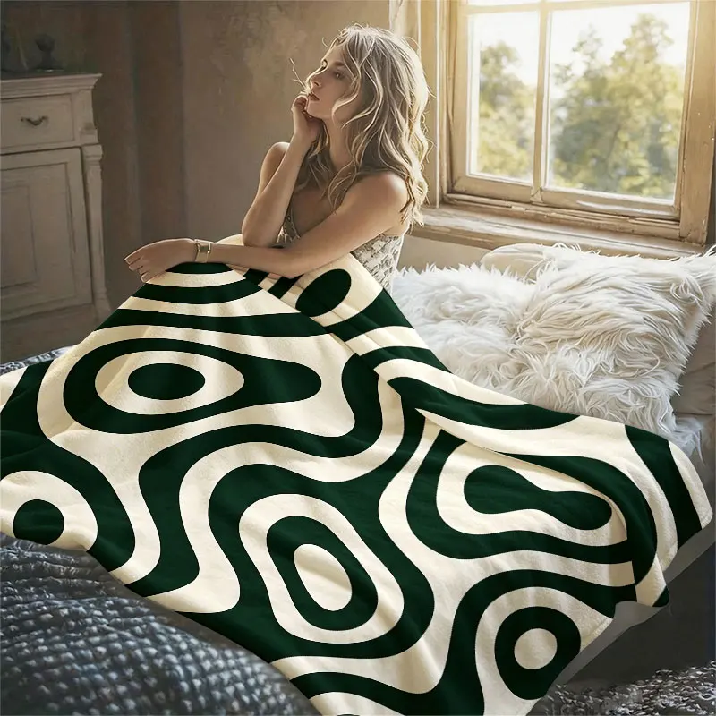 Retro Wavy Contour Flannel Blanket Warm Soft Halloween Christmas Decorative Couch Warm Cozy All-Season Gift