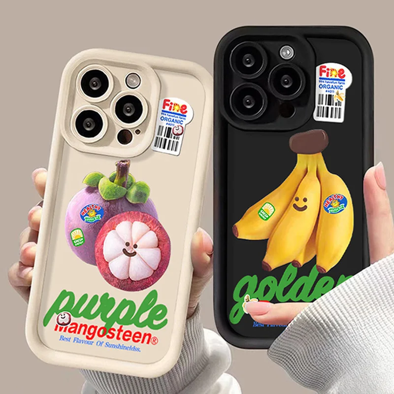 Funny Smile Mangosteen Banana Case for Samsung Galaxy S24 Ultra S23 FE S22 S21 Plus FE A54 A34 A14 A73 A53 A33 5G Silicone Cover