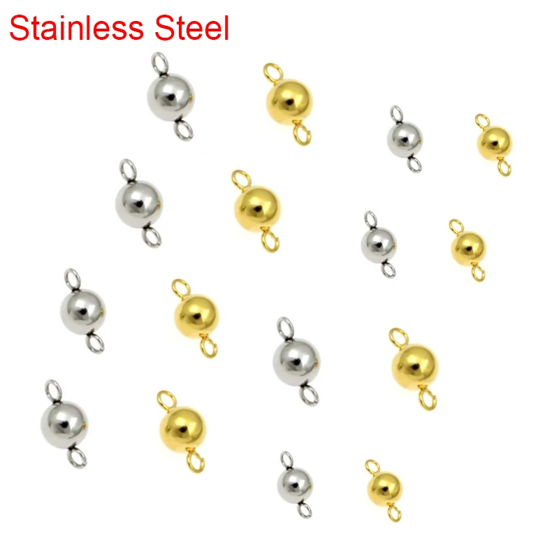 30pcs Stainless Steel Bracelet Connectors Beads Lot  3 4 5 6mm Gold Color Loose Spacer Beads For Necklace Diy Jewelry Making