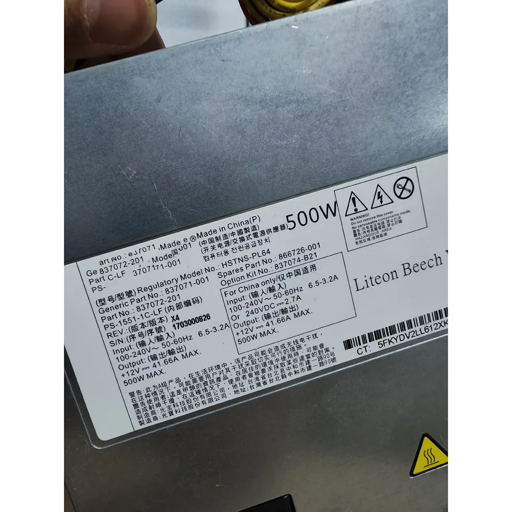 HSTNS-LP64 837071-001 866726-001 837074-B2 Power Supply 500W ML350 GEN10