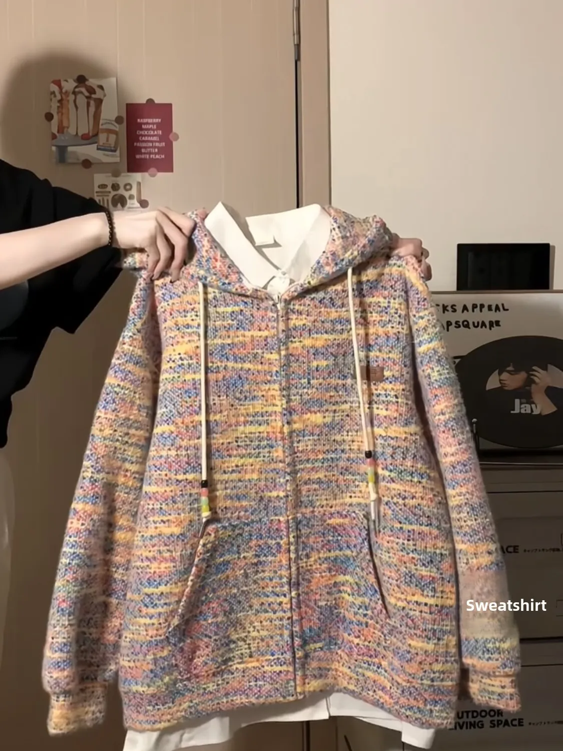 

Dopamine Sweet Ice Cream Dot Hoodie Women's Loose Fit Lazy Style Open Cardigan Rainbow Jacket Korean Style Long Sleeve Zipper