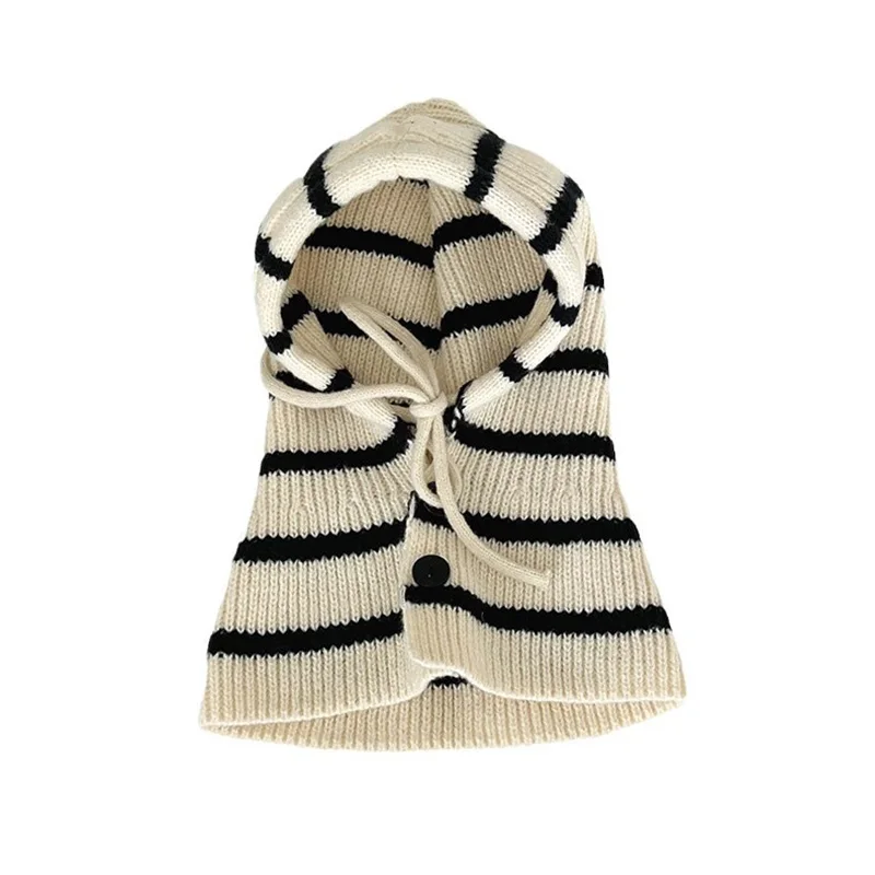 Cappello lavorato a maglia invernale a righe 2 in 1 per bambini - Berretto caldo con collo antivento e sciarpa monopezzo per ragazzi e ragazze