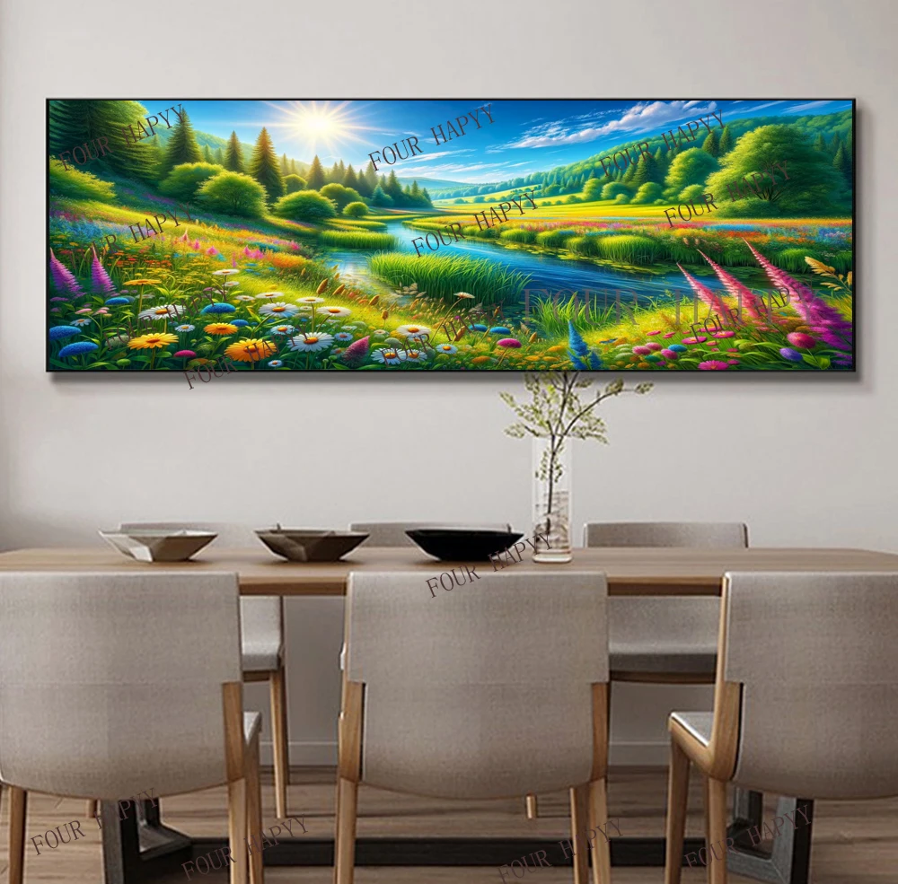 5D DIY Large Diamond Painting Cross Natural Views Flowers Trees Landscape Wall Art, Full Round Drill, Embroidery Home Decor