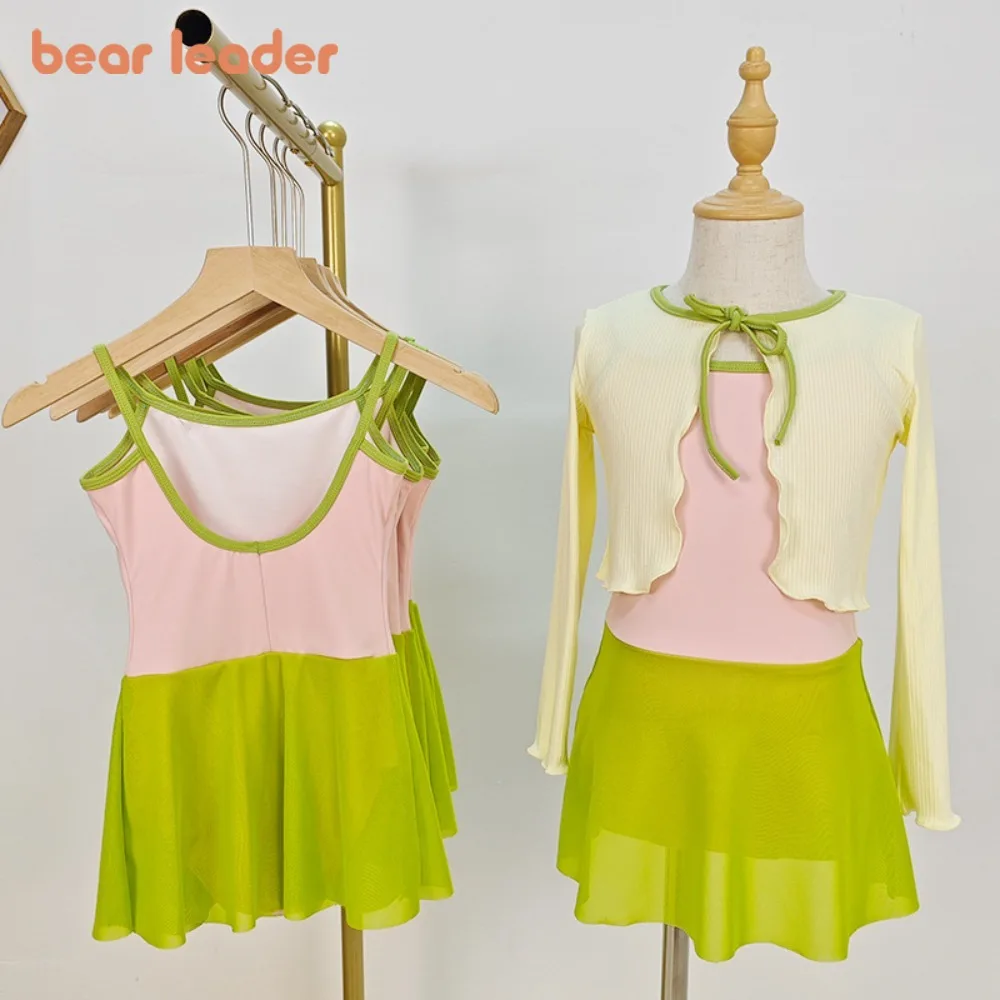 urso-lider-verao-moda-nova-cor-bloqueada-trajes-para-meninas-2025-criancas-vestidos-de-bale-roupas-de-pratica-de-danca