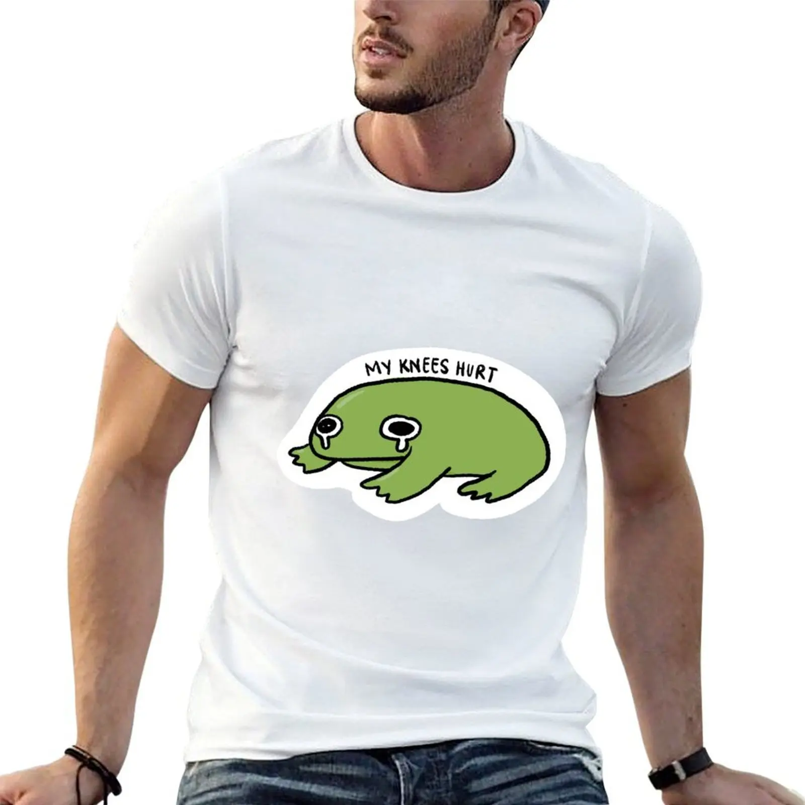 My Knees Hurts | Crying Green Frog T-Shirt cotton man t-shirts Funny t-shirts tee shirts for men