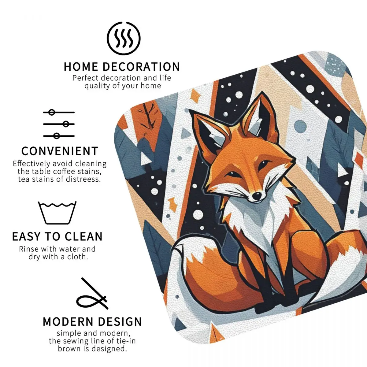 Smiling Geometric Fox Coasters Kitchen Placemats Non-slip Insulation Cup Coffee Mats For Decor Home Tableware Pads Set of 4