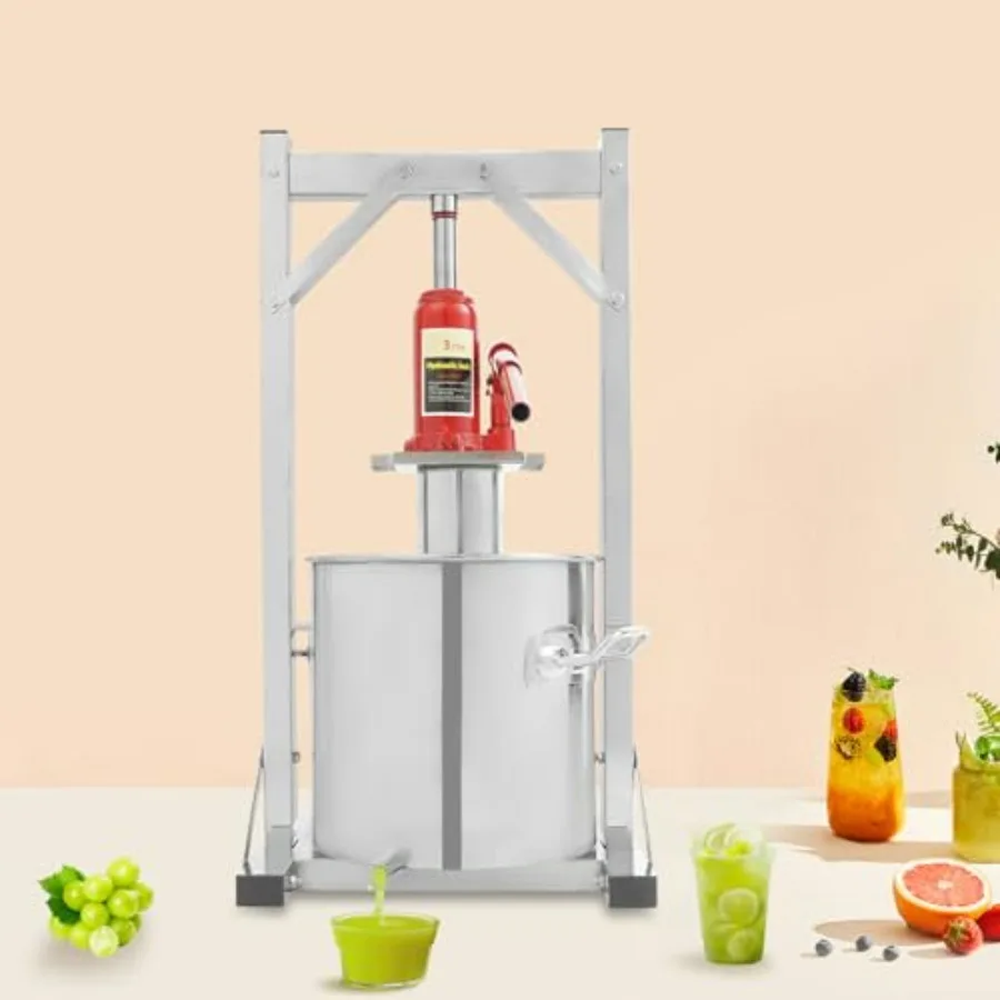 Fruit Wine Press 12L 3.2Gal Stainless Steel Manual Juice Maker Hydraulic Jack Juicer Hand Squeezer with THandle for Wine Cheese