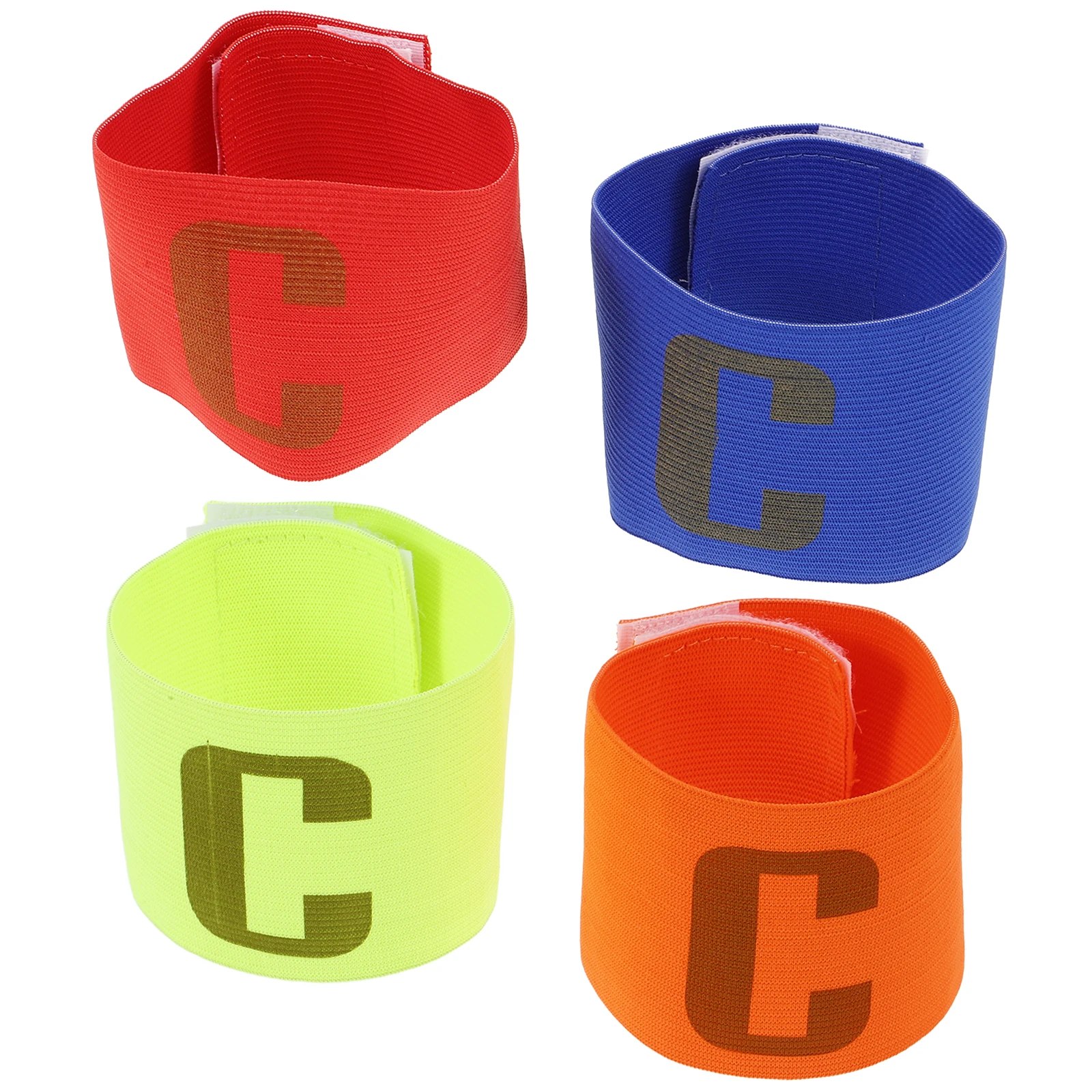 4 ชิ้นปลอกแขนกัปตันทีมฟุตบอลฟุตบอลปรับวงรูปตัว C สีแดงสีเขียวโพลีเอสเตอร์ป้องกันการสึกหรอทนทานทีมกีฬา