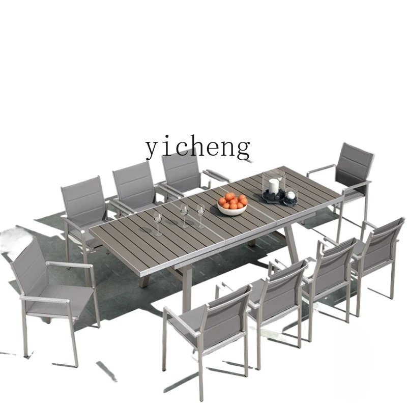 

ZF Outdoor Occasional Table and Chair Courtyard Retractable Plastic Wood Dining Table and Chair Terrace Outdoor Dining Table