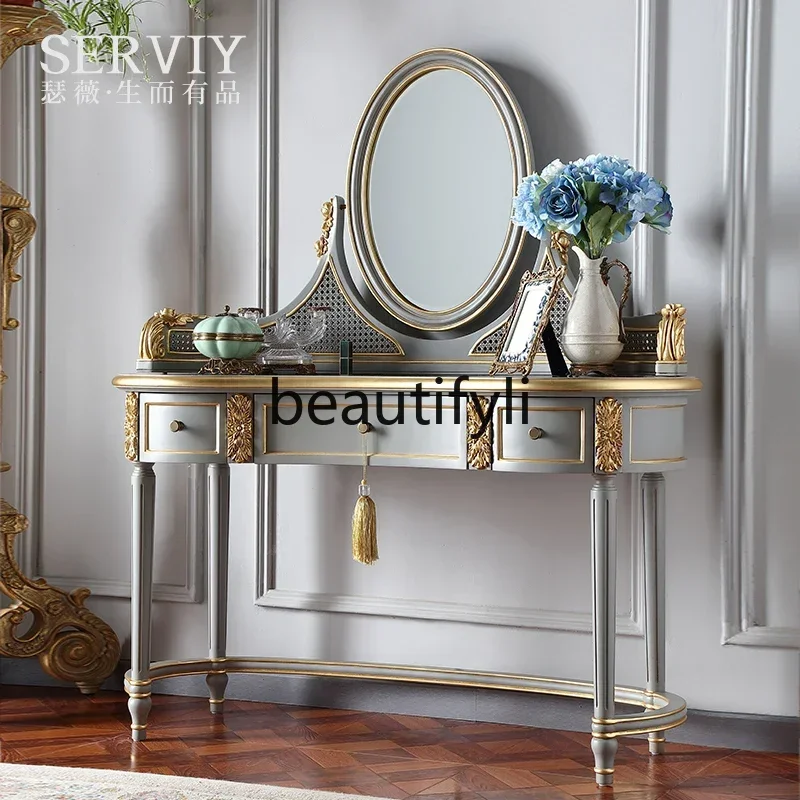 D178  French Chinese style hand-painted solid wood with draw carving dresser cloakroom dressing table
