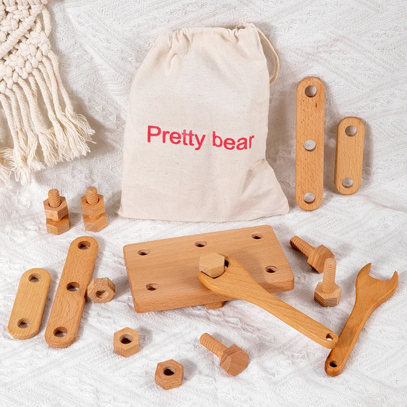 Wooden simulation medical box stethoscope injection cosmetic bag make-up play children's Toy Screw Toolbox