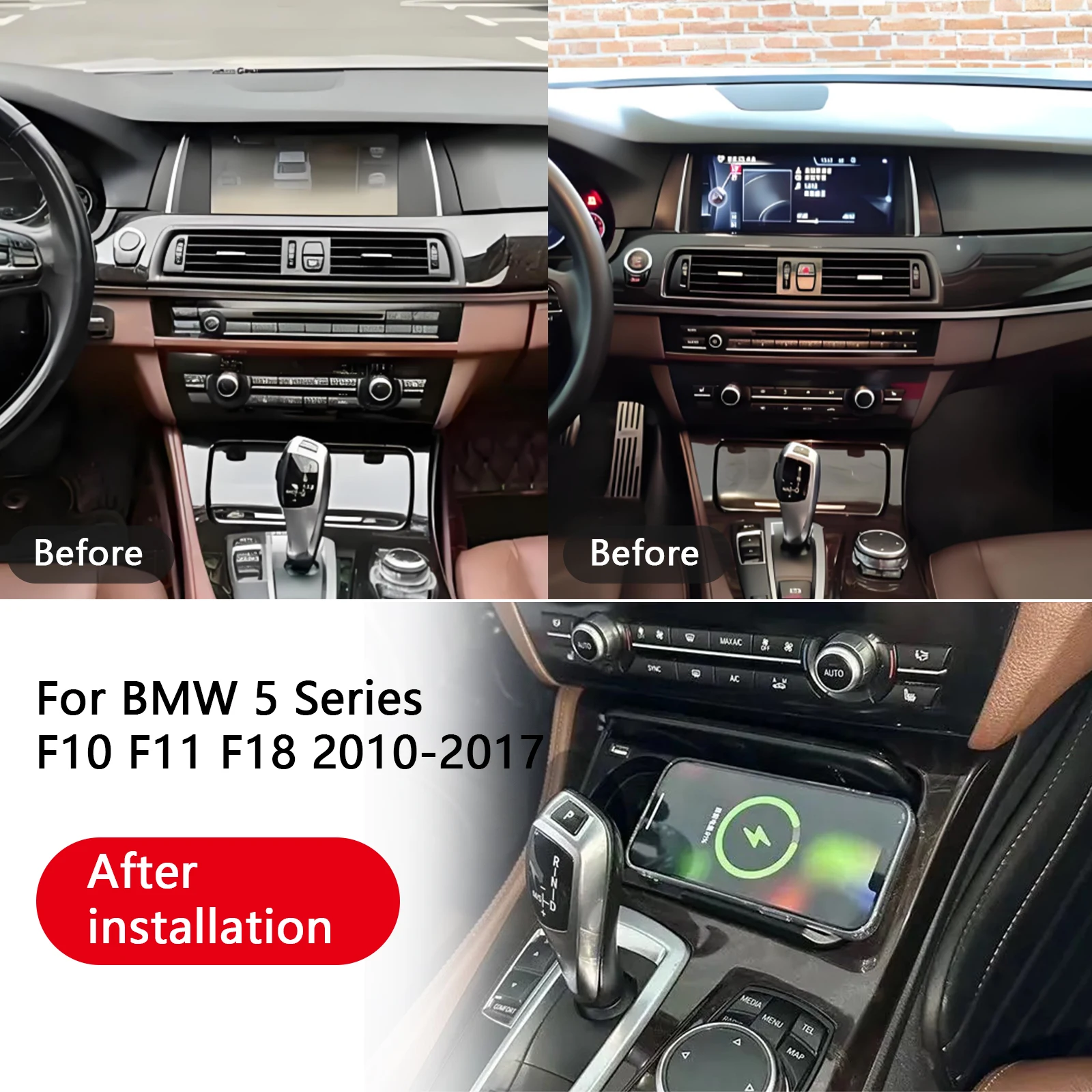 2Din For BMW 5 Series f10 11 f18 2011-2017 Car center console phone charger fast wireless charger charging plate charging holder