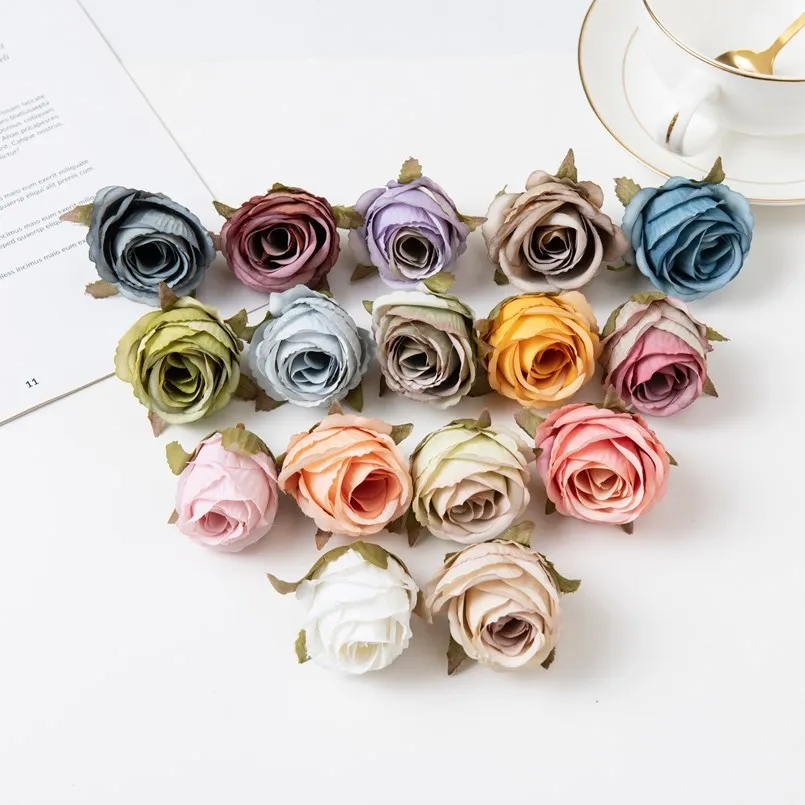 100PCS Silk Roses Artificial Flowers Christmas Decoration for Home Wedding Bridal Accessories Clearance Scrapbooking Fake Plants