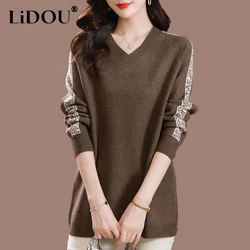 Autumn Winter New Solid Color Fashion Long Sleeve Sweater Women High Street Casual Loose Elegant All-match Mid-length Pullovers