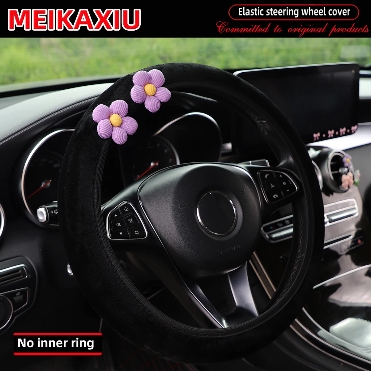 1 Wunderschöner Rosa Blumen-Lenkradbezug Ohne Innenring Plüsch-Lenkradabdeckung für Auto-Dekoration in Verschiedenen Farben – Detail 12
