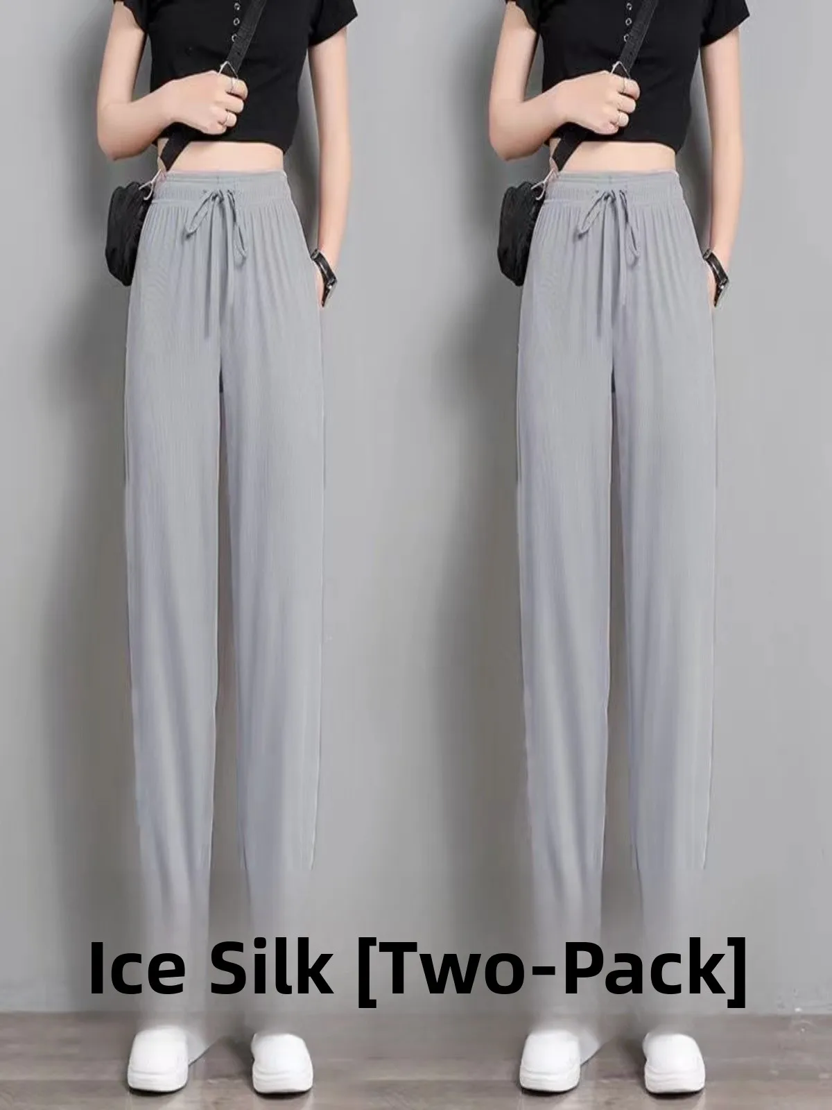 

Summer Thin Ice Silk Loose High Waist Sports Pants Trendy Casual Sweatpants Korean Style Nine Point Cuffed Trousers