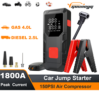 1800A Peak Jump Starter with Air Compressor 150PSI Electric Pump 12V Car Starter Built-in Battery LED Lights
