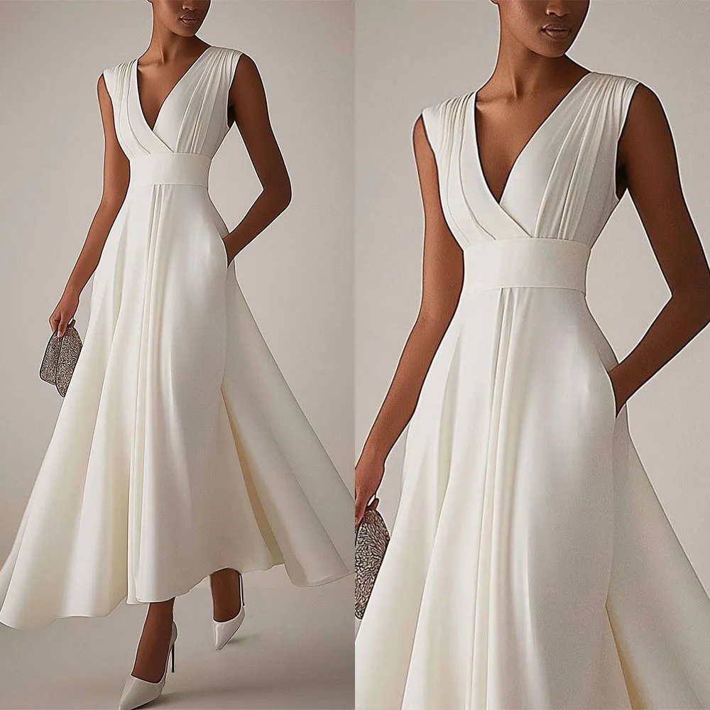 

Высококачественное индивидуальное платье без рукавов, длиной до щиколотки, с V-образным вырезом, для подружек невесты, свадебное платье, с большим количеством отзывов от корейских покупателей, вечернее платье для женщин, Robe Soiree