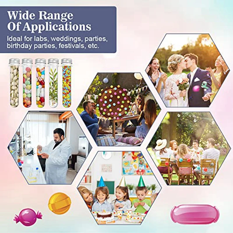 15ชิ้น100มล. หลอดทดลองพลาสติกใสกัมบอลลูกอมพร้อมกรอบทะเบียนรถยนต์และแปรงทำความสะอาด1ชิ้นสำหรับงานแต่งงาน