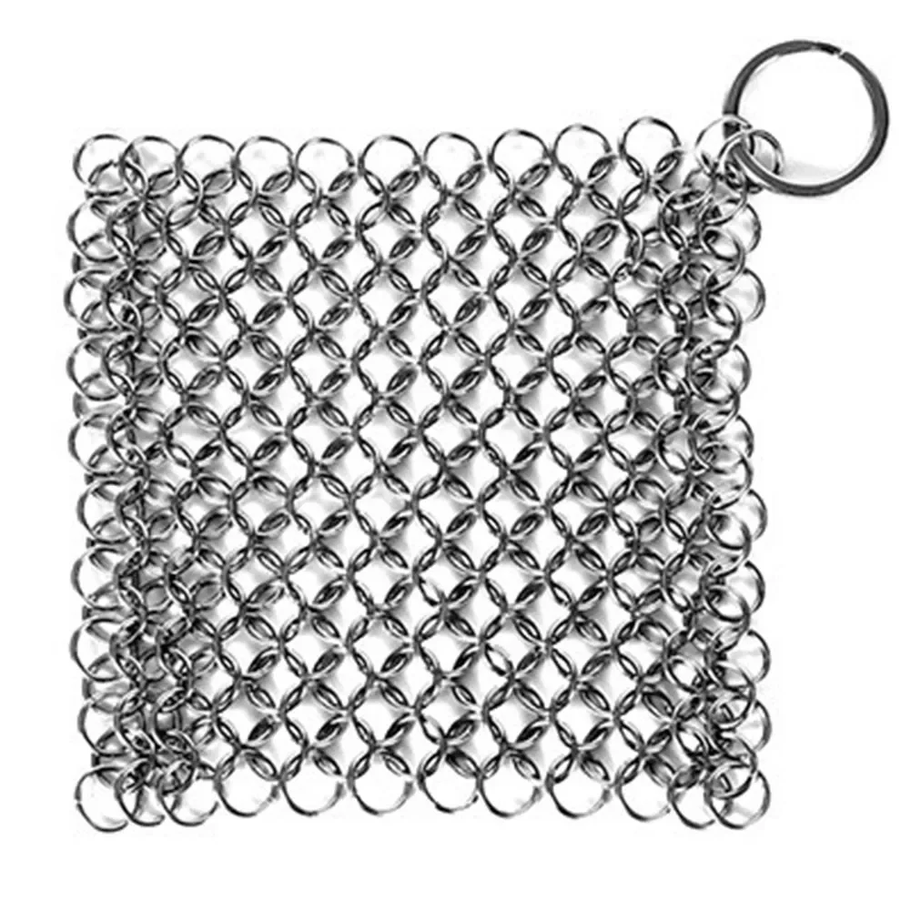 Pulitore in ghisa in acciaio inossidabile Catena per posta Scrubber Spazzola Pan Net Pentole per la casa Utensile da cucina Accessori puliti 10x10 cm