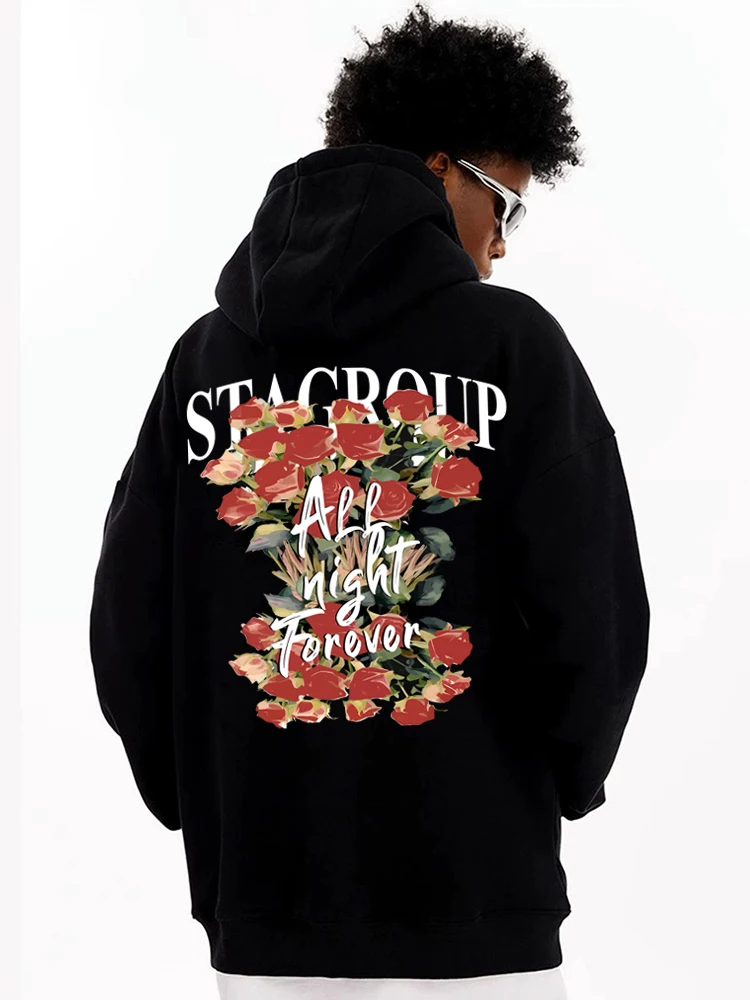 

Rose Pattern Plus Fleece Thickened Hoodie Men's and Women's Fall and Winter American Heavy Couple Shirt High Quality Pure Cotton