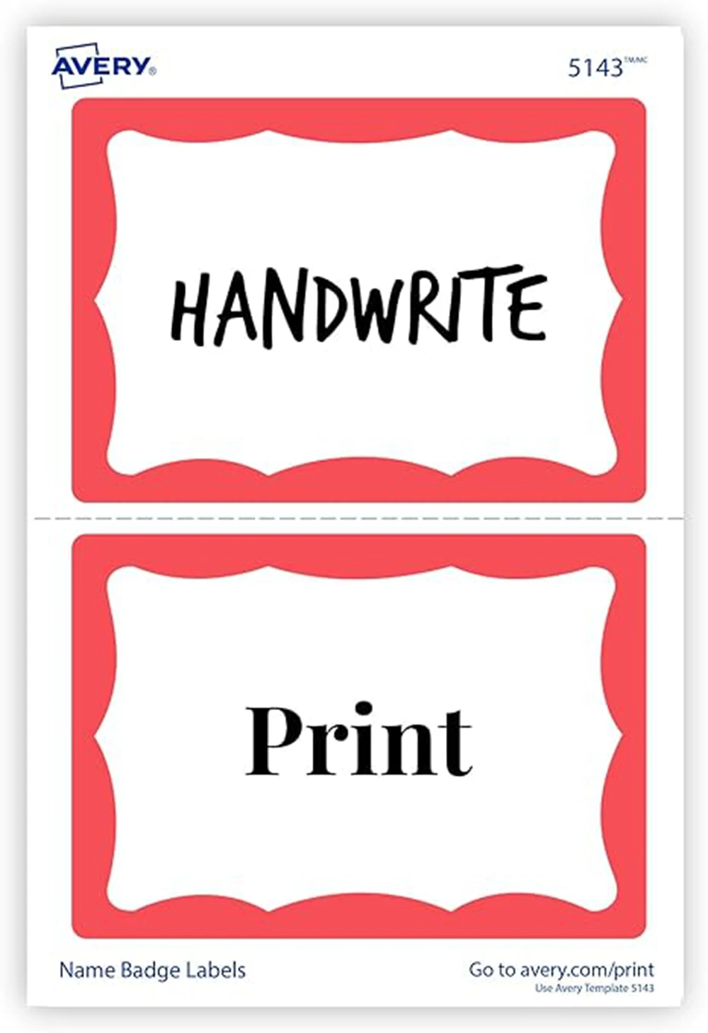 Avery Print or Write Name Badge Labels with Red Border, 2-11/32