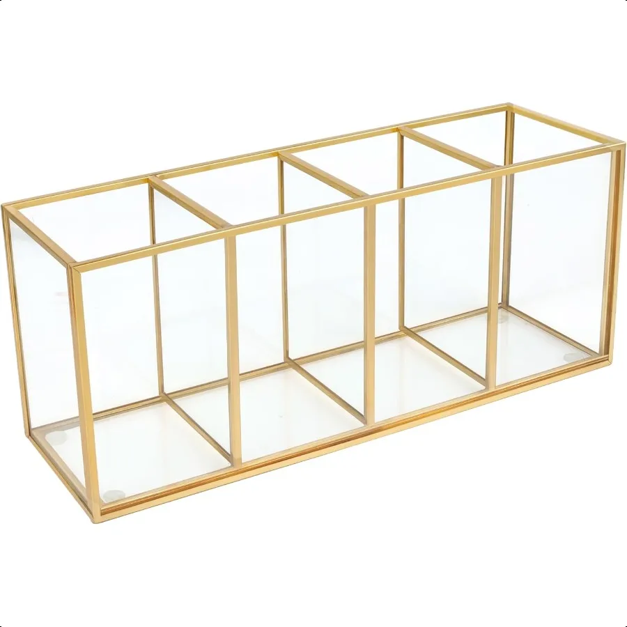 

Pencil Holder for DeskTempered Glass Pen Holder 3and4 Compartments Desktop Storage Organizer for Office Supplies School Supplie