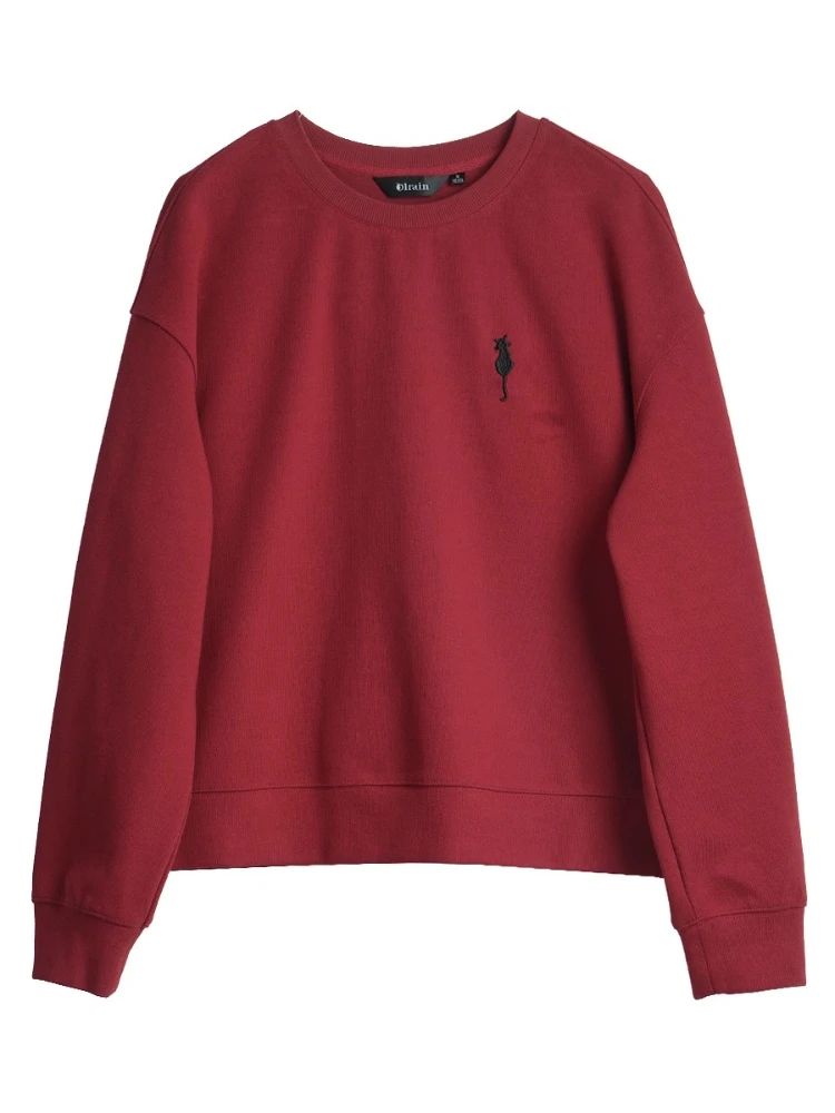 OLrain Women's Red Sweatshirts 2025 Autumn Casual Loose Shoulder Sleeves O-neck Sweater Embroidered Knit Pullovers O57QR001102