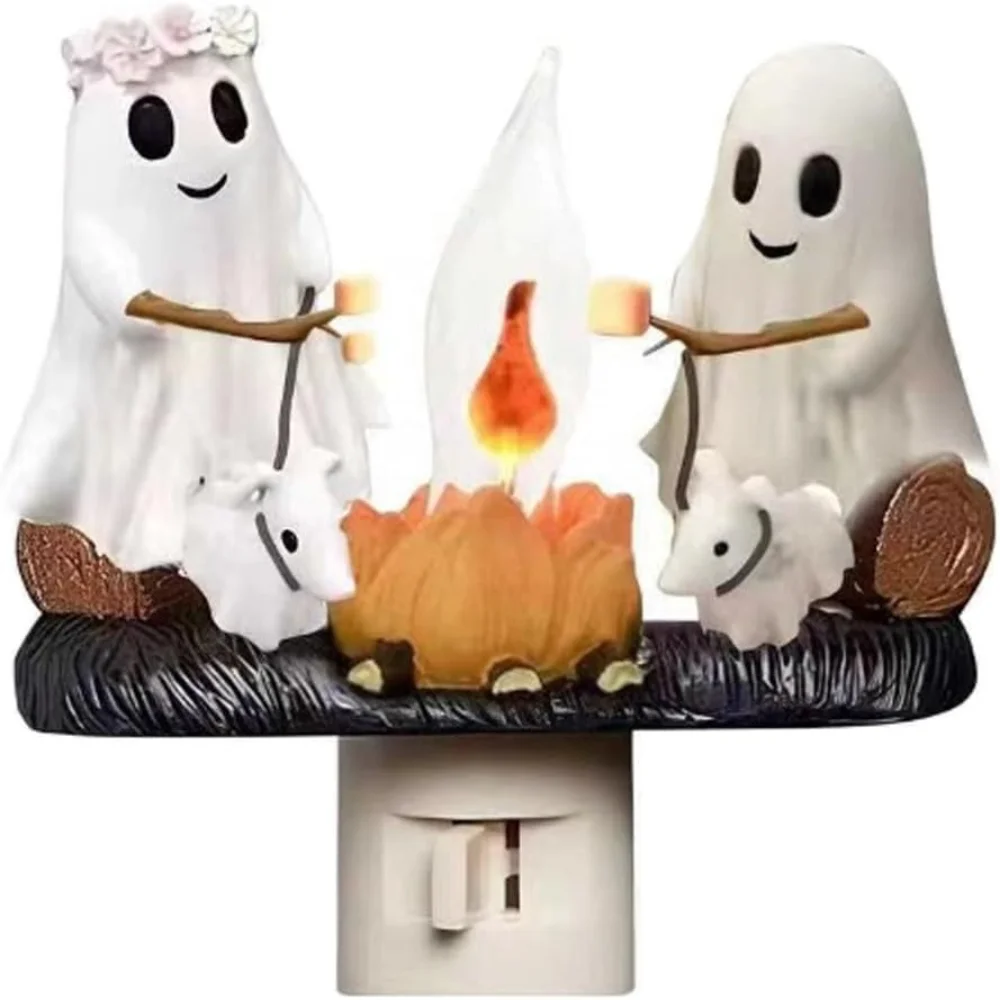 

Funny Ghost Campfire Flickering Nightlight Plug into Wall Halloween Decor Ghost Bonfire Night Light 3D Halloween Night Lights