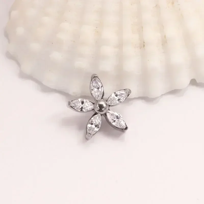 ASTM F136 Titanium 16G Flower CZ Labret Medusa Monroe Piercing Helix Cartilage Conch Tragus Lobe Stud Earring Piercing Jewelry