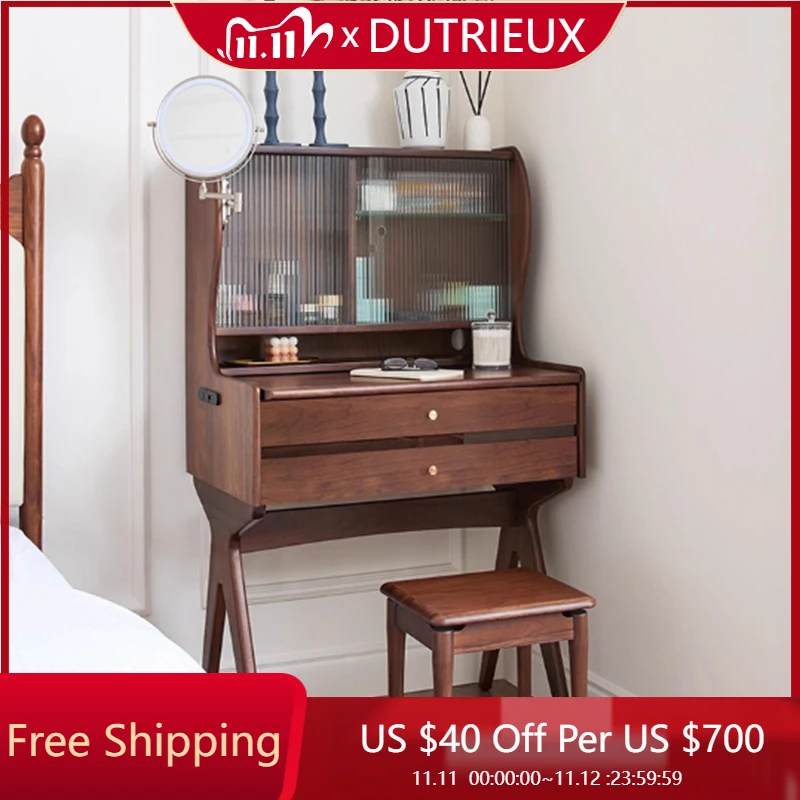 

Luxury Wood Vanity Table Shelf Makeup Bedroom Chair Tall Women Dressing Table Modern Cosmetics Penteadeira Postmodern Furniture