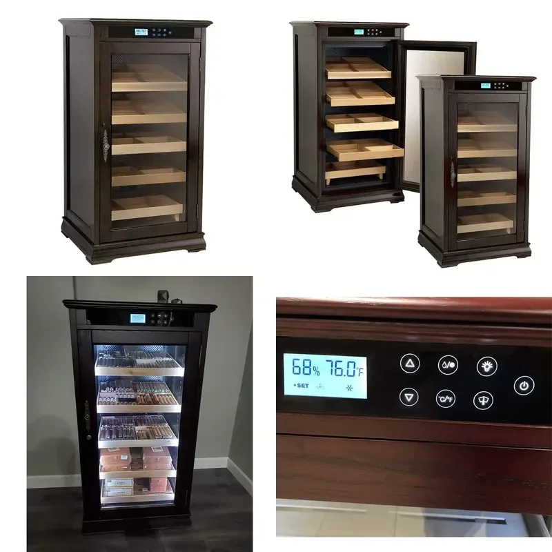 Smart Climate Controlled Electronic Cabinet Humidor for 1250 Cigars Spacious Cooler Glass Door Display Cigar Humidor Cabinet