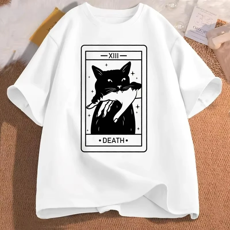

Футболка Таро Death Witch Cat Женская забавная футболка Таро Футболка Cat Mom Футболка Crazy Lover Cat Lady Футболка Одежда Женская одежда Y2K