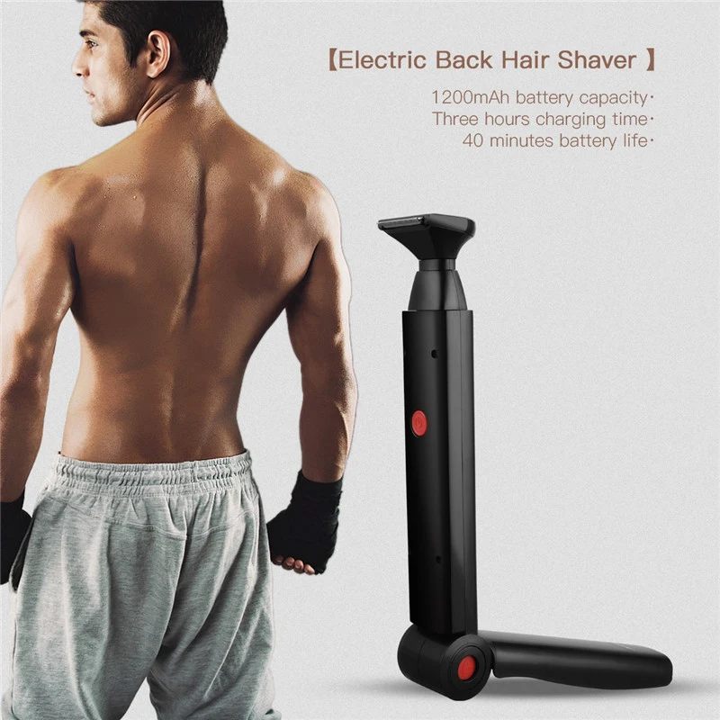 Electric Back Shaver 2 In 1 Facial Hair Trimmer Razor Rechargeable Foldable Handle Back Hair Removal Men Body Groomer