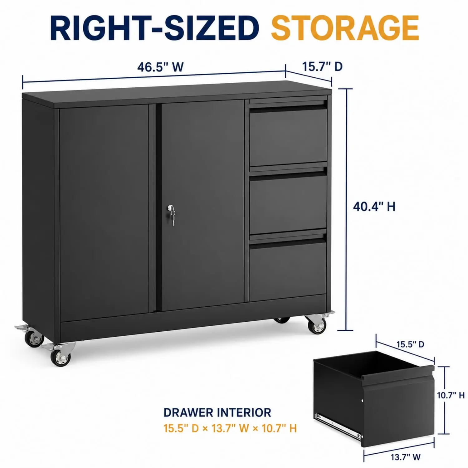3 Drawer Rolling File Cabinet Printer Stand Office Storage Mobile Organizer, Customized