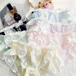 Women Cute Lovely Sweety Lolita Princess Style Underwear Stretch Milk Silk Bow Ruffle Panties Lace Breathable