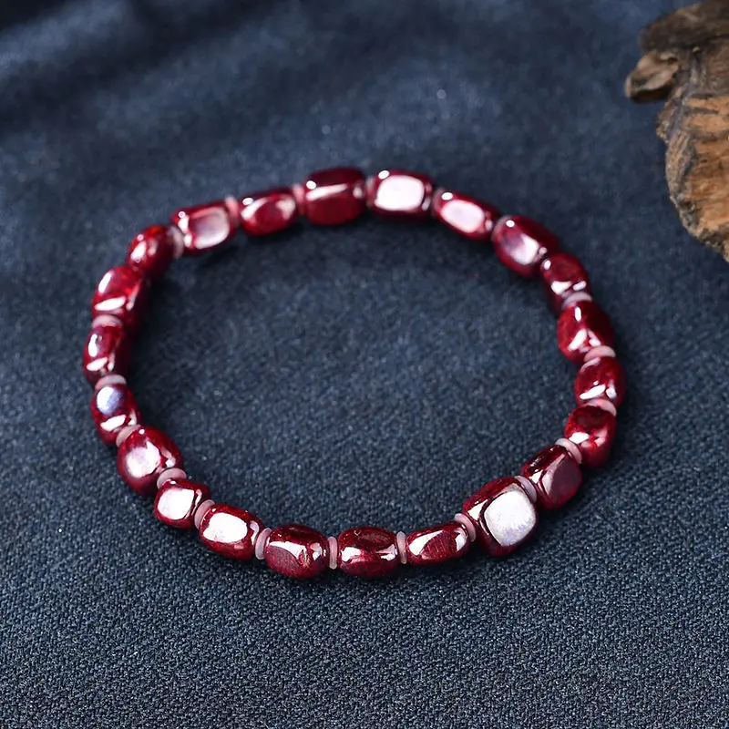 Raw Ore Cinnabar Portable Bracelet High-Content Year of Birth Natural Raw Gemstone Polished Transfer Cinnabar Bracelet