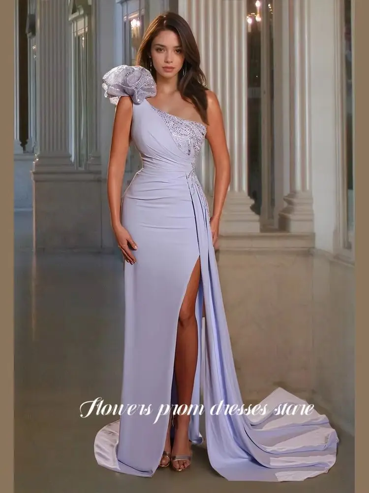 فستان حفلة موسيقية على شكل زهور بكتف واحد فستان حفلات بفتحة جانبية مطرز بالترتر للنساء فيستدوس دي فييستا مخصص