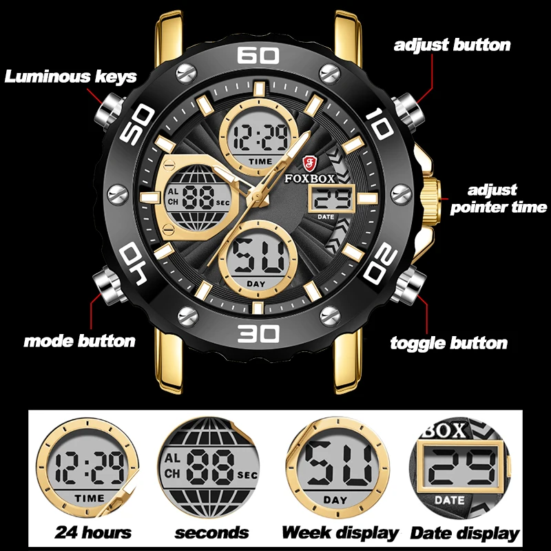 New FOXBOX Fashion Military Watches for Men Luxury Original Sports Chronograph Watch ​Waterproof Quartz WristWatch Montre Homme