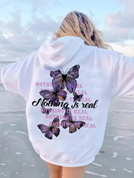 Butterfly Phrase Printing Hoody Women Fleece Oversized Hoodies Warm Comfortable Hoodie Casual Pocket Drawstring Tops Female