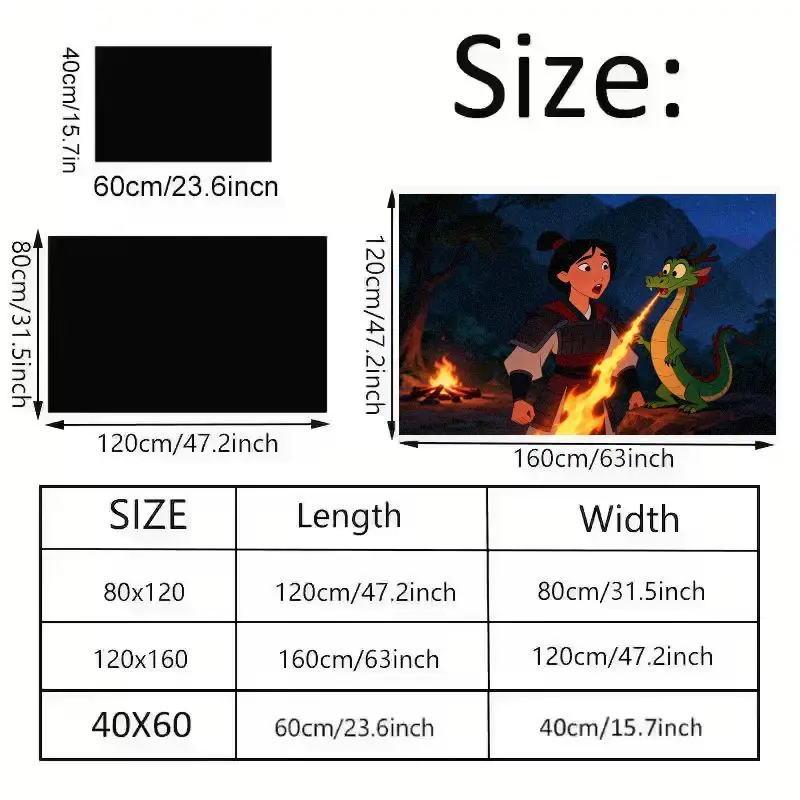 Tapis de sol pour scène de film animé Disney Mulan & Mushu The Dragon Fire Respiration, 50x80cm (19.68x31.49 pouces), antidérapant et lavable, 1 pièce