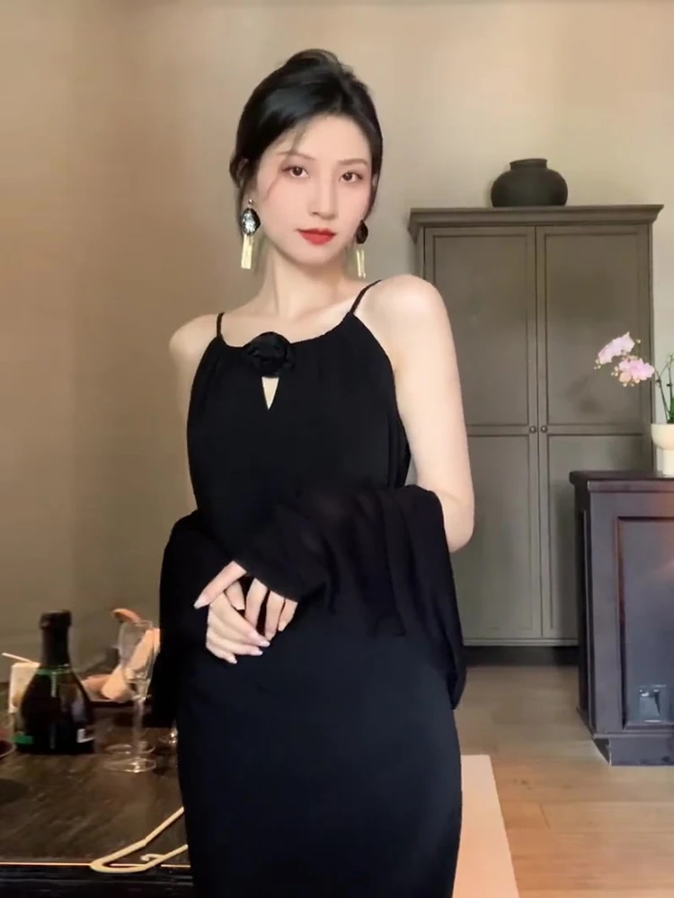 

Fashionable Shoulder-baring Women's Dress Elegant Slimming High-waisted Long Skirt without Sleeves H-shaped Commute Style