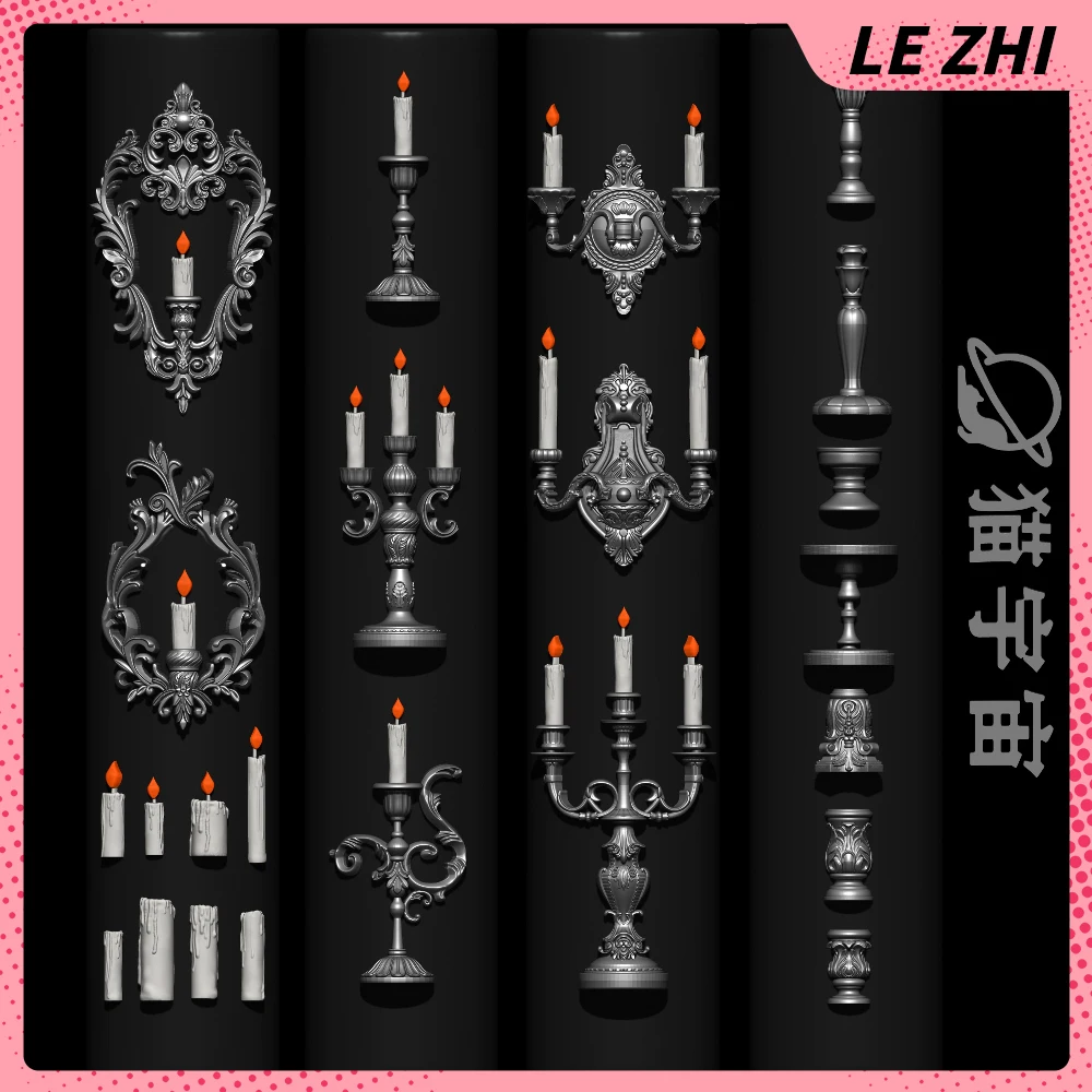 

European Style Vintage Candlestick Series 3D Silicone Nail Art Carving Mold Diy Design Candle Manicure Mold Accessories Gift