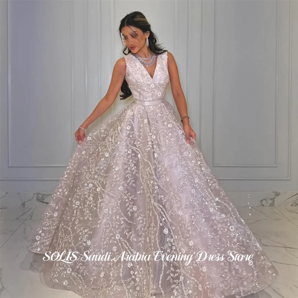 

SOLIS Pink Prom Dress V Neck Celebrity Dresses Full Beaded Bodice Women's Evening Dresses A Line Luxury Formal Gown Customized
