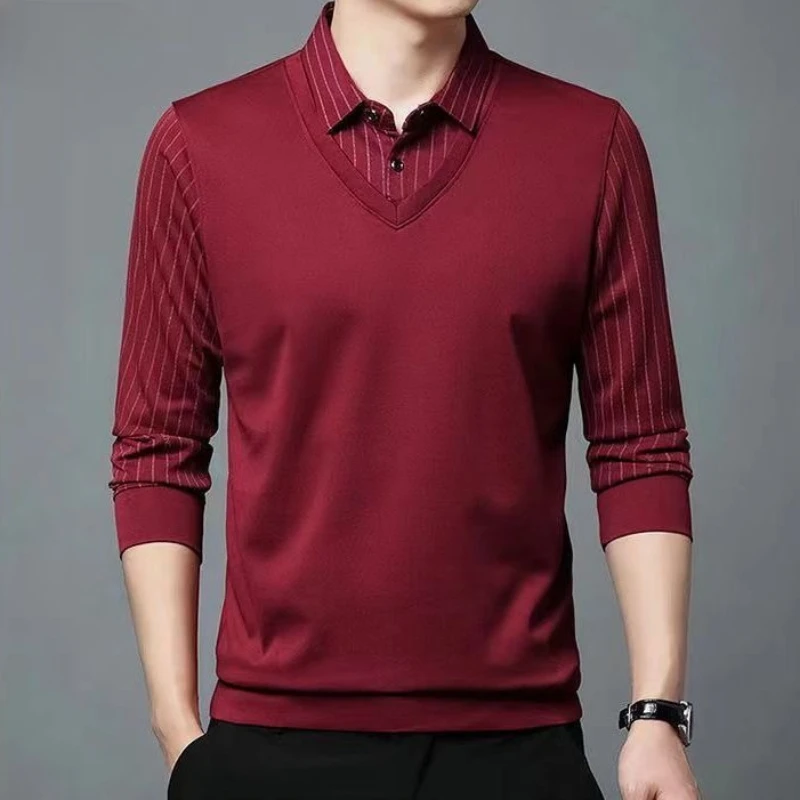 

Elegant Buttoned Man Sweatshirt Slim Fit Pullovers Luxury 2025 Tee Elasticity Emo Normal 90s Vintage Japan Polo T Shirt for Men