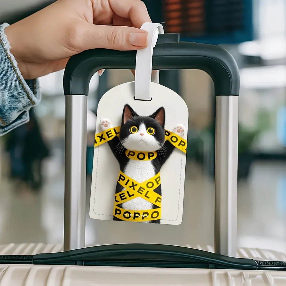 Cat Theme Lightweight PU Luggage Tag Compatible for Travel Bags Backpacks Gym Bags Luggage Id Holder Boarding Ideal Travel Gift
