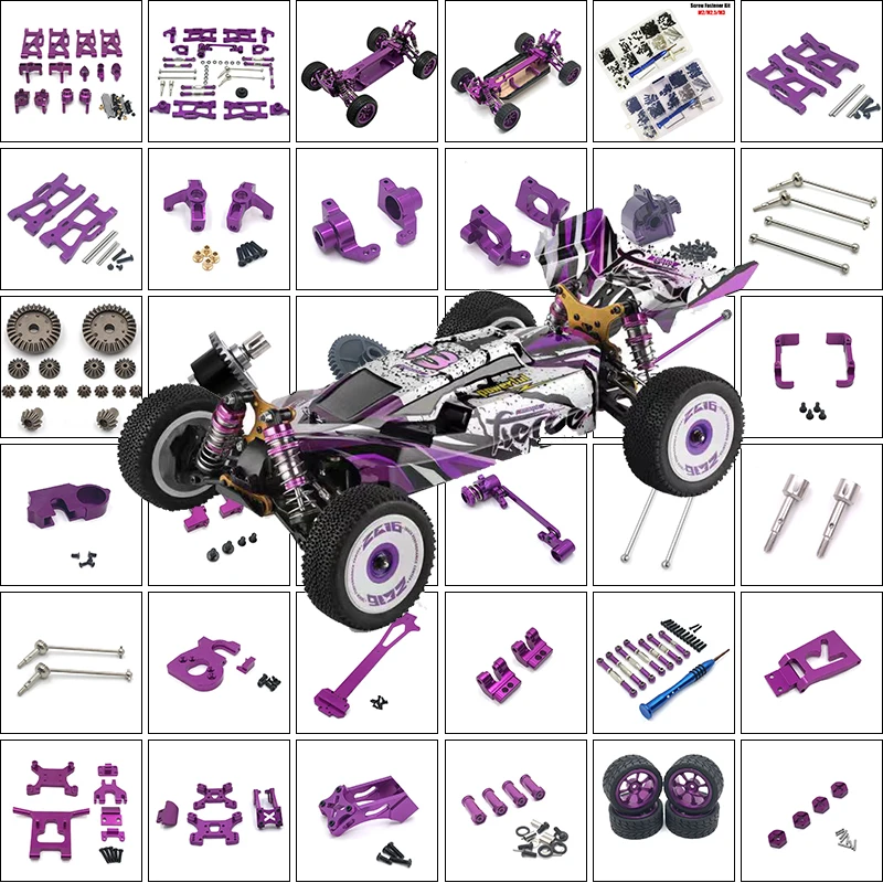 Wltoys 124018 124019 RC Car 1:12 Purple All Upgrade Metal Spare Parts 4WD C Type Seat/Central Drive Shaft Assembly/Axle/Bearing