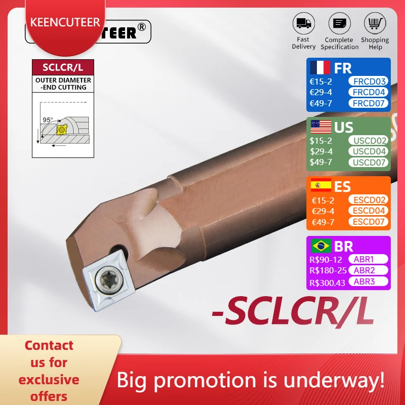 

SCLCR Inner Hole Screw Turning Tool Spring Steel Material S07K/ S08K/S12M/S16Q/D06K/D10K/D14N/D20R/D25S/D32T-SCLCR06/09 For CNC