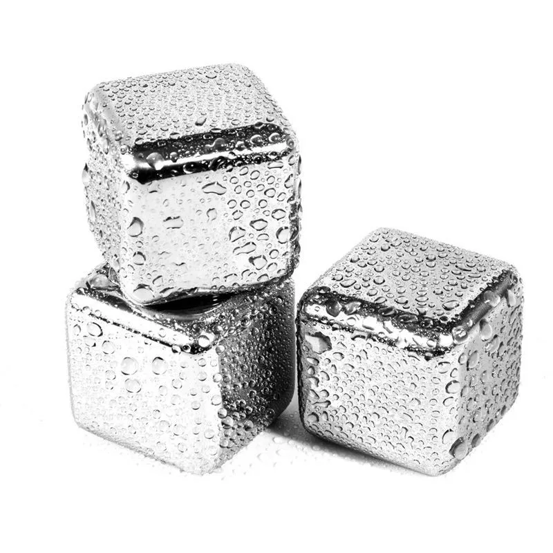 Food Grade Stainless Steel Reusable Ice Cubes Set, Whiskey Chilling Stones with Tongs & Storage Bag, Perfect Bar Gift